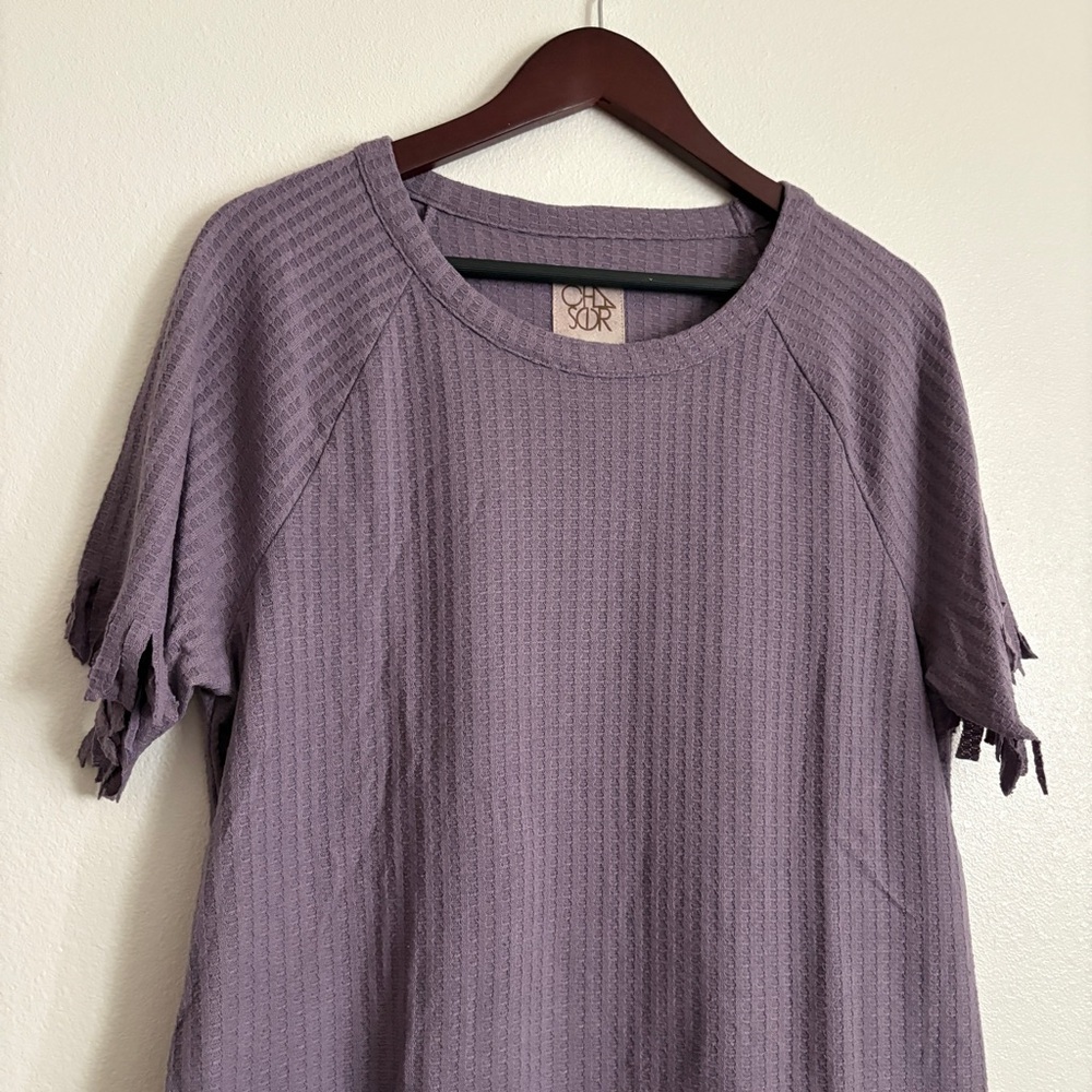 CHASER Wisteria Short Sleeve Waffle Knit Textured T Shjrt Purple Women’s Medium - Picture 2 of 9
